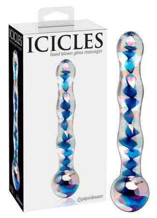 Icicles No. 08 - hullámos, kétvégű, üveg dildó áttetsző-kék