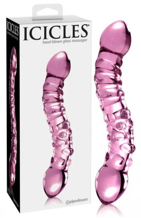 Icicles No. 55 - kétvégű, G-pont üveg dildó pink