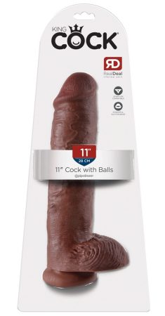 King Cock 11 - nagy tapadótalpas, herés dildó 28cm - barna