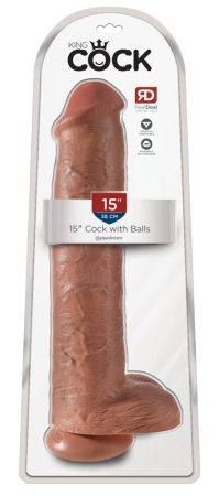 King Cock 15 - tapadótalpas, herés, óriás dildó 38cm - sötét natúr