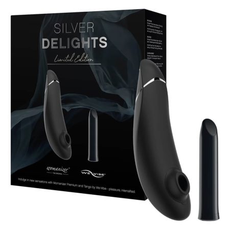 Womanizer Silver Delights - léghullámos vibrátor szett fekete