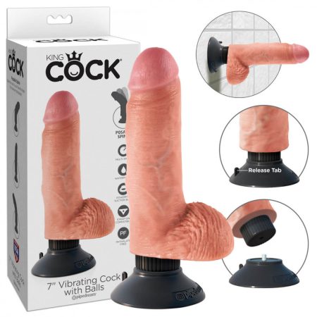 King Cock 7 hajlítható, herés, tapadótalpas vibrátor 18 cm - natúr