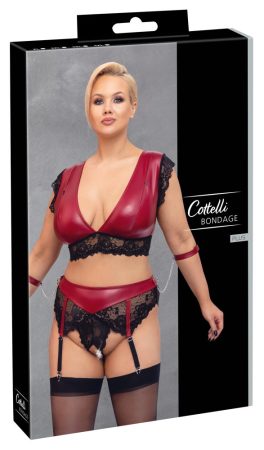 Cottelli Bondage Plus Size - csipkés melltartó szett piros-fekete