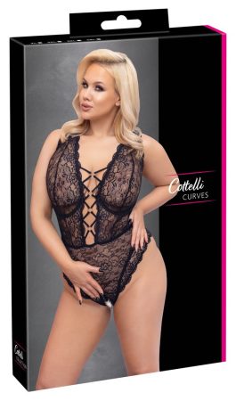 Cottelli Curves Plus Size - áttetsző mintás body fekete