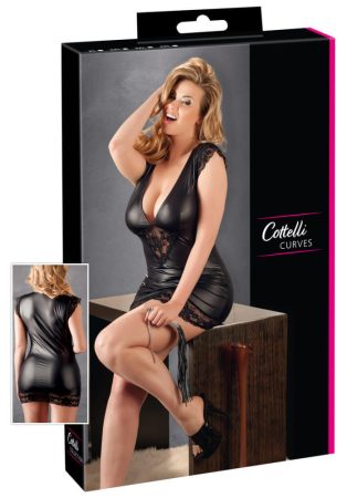 Cottelli Plus Size - fényes-csipke ruha fekete