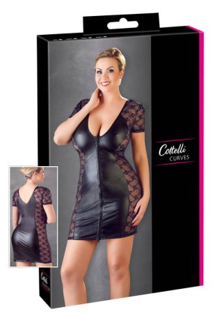 Cottelli Plus Size - masnis, csipkés kombinált ruha fekete