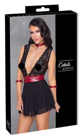 Cottelli Bondage - nyakpántos csipkés babydoll fekete