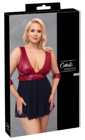 Cottelli Bondage Plus Size - mélyen dekoltált babydoll piros-fekete