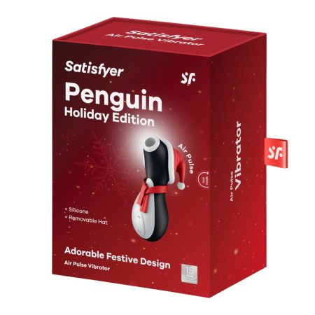 Satisfyer Penguin Holiday Edition - Akkus vízálló léghullámos csiklóizgató vibrátor - 12,5 cm (Fehér-Fekete-Piros)