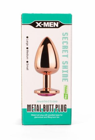 X-MEN Secret Shade Metal Butt Plug Rose M - Fém anál plug M - 8,2cm (Arany színű-Rózsaszín)