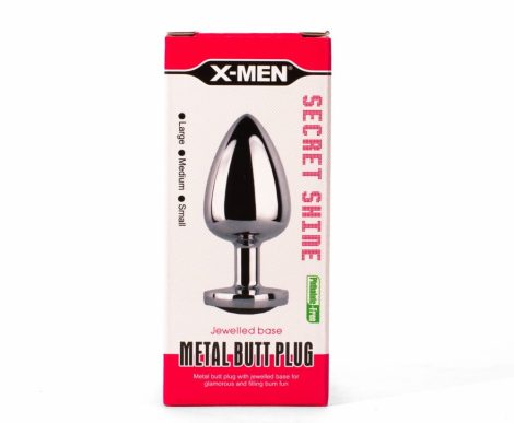 X-MEN Secret Shade Metal Butt Plug Red M - Fém anál plug - M - 8,2cm (Ezüst színű-Piros)