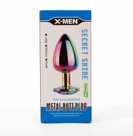 X-MEN Secret Shine Metal Butt Plug Rainbow M - Szivárvány színű anál plug - M-es