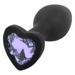   Sunfo - szilikon anál dildó szív alakú kővel (fekete-lila)