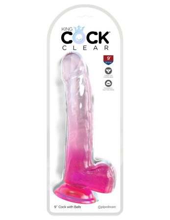 King Cock 9 inch - Letapasztható - Herés élethű dildó (Áttetsző-Pink)