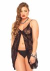 Leg Avenue Rose Lace Babydoll Black Plus Size  - Fekete csipkés babydoll szett