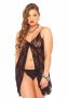   Leg Avenue Rose Lace Babydoll Black Plus Size  - Fekete csipkés babydoll szett