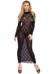   Leg Avenue Long sleeved long dress, black, O/S - Szexi ruha (fekete)