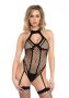   Leg Avenue Net Keyhole Halter Teddy Black O/S - Szexi body (Fekete)