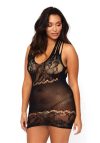 Leg Avenue - Floral lace opaque mini dress, black, PLUS SI - Virágmintás mini neccruha