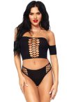 Opaque Crop Top And Thong Black O/S